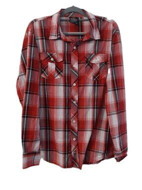Southpole Men’s Shirt Size XL Red Black White Plaid Long Sleeve Button Up